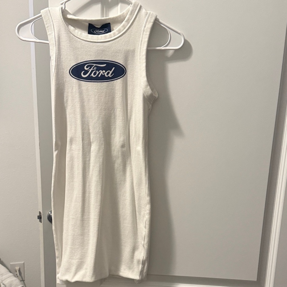 Ford Ivory Sleeveless Dress with Blue Logo